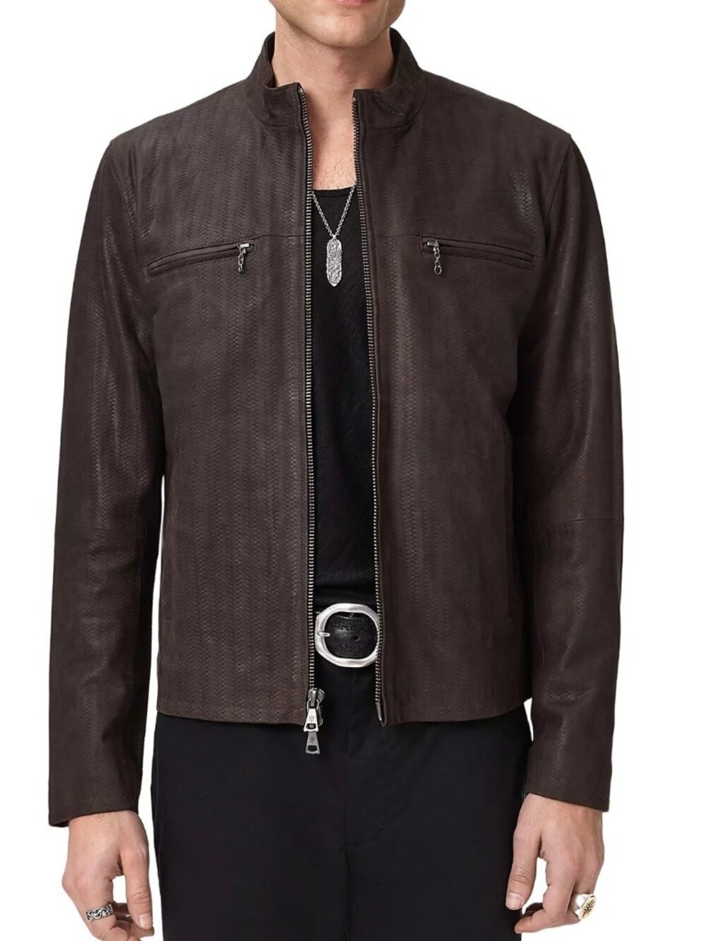 John Varvatos Mens Size 56 XL Espresso Damien Leather Cafe Racer Jacket NWT 998